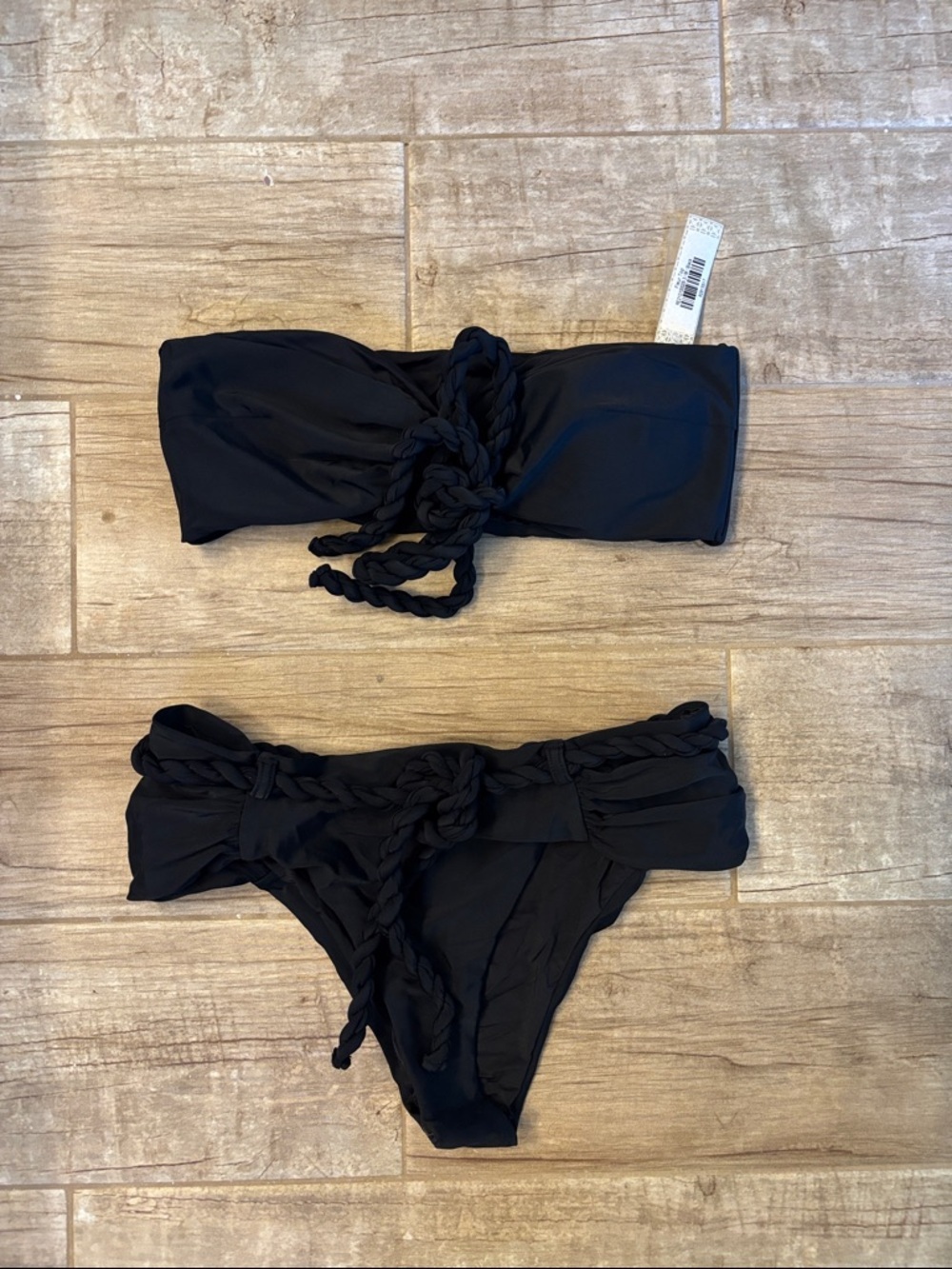 Devon Windsor Black Rope-Detail Bandeau Bikini Set- NWT